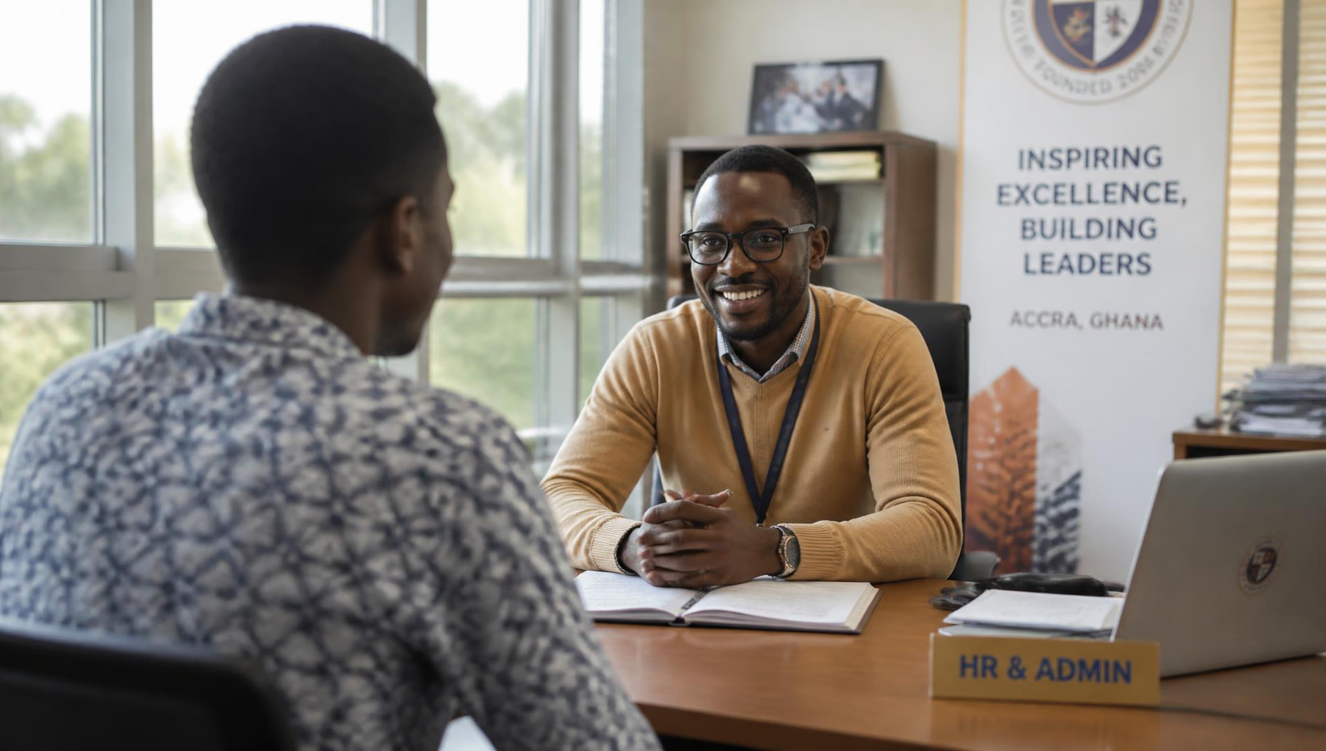A recruiter in Accra speaking with a candidate across a desk